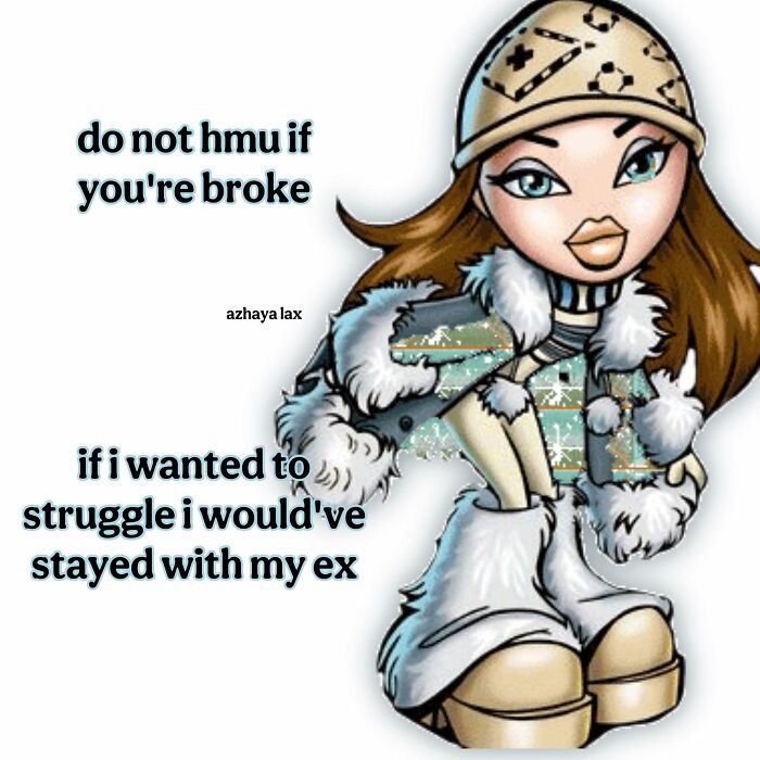 Illustration of a stylish girl with text about struggle and relationships, featuring cute and wholesome posts from a girlies group.