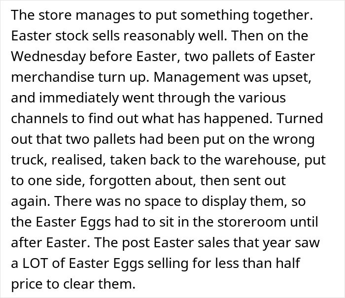 Store manager instructs staff not to fill empty shelves, resulting in no product display and poor sales performance.