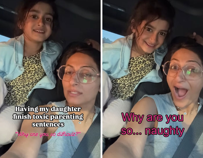 Mother and daughter in a car, with the child completing toxic parenting sentences, highlighting healing responses.