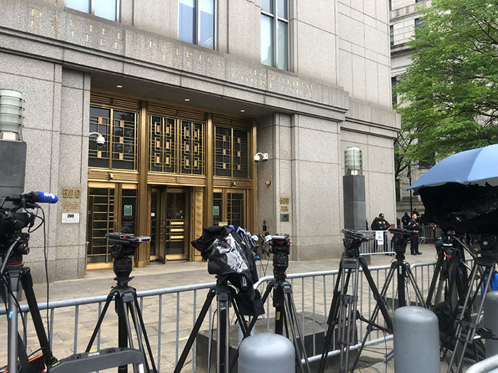 News cameras set up outside courthouse amid major twist in Diddy case as alleged victim set to testify disappears.