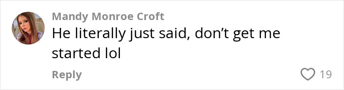 Comment from Mandy Monroe Croft saying he literally just said don&rsquo;t get me started lol, related to the pope&rsquo;s menacing message to the United States.