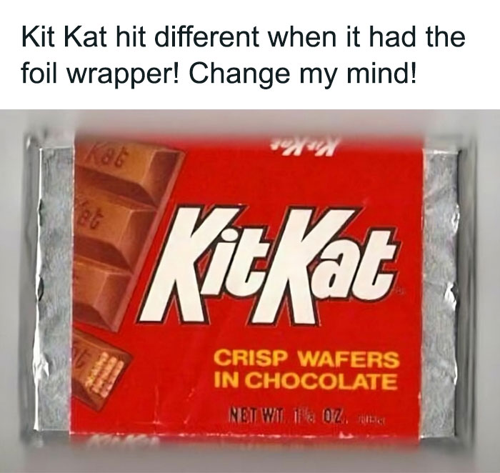 Vintage Kit Kat chocolate bar partially wrapped in foil, evoking nostalgic memories from childhood eras and classic snacks.