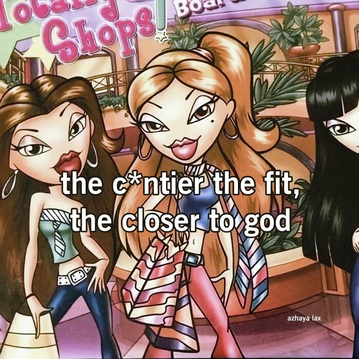 Illustration of three fashionable girls in a mall scene, reflecting cute and wholesome posts shared by a dedicated group of girlies.