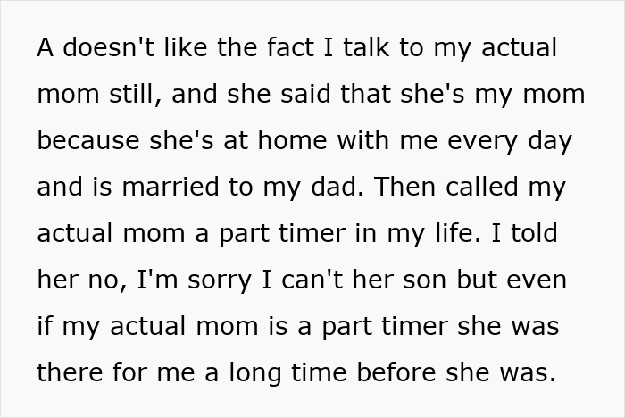 Stepmom Calls Teen&rsquo;s Bio Mom A &ldquo;Part-Timer&rdquo; When He Refuses To Be Adopted By Her