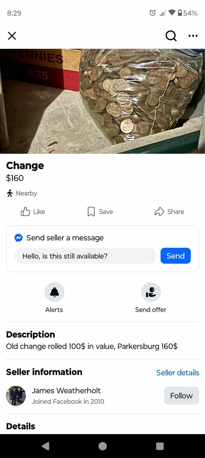 Plastic bag full of old rolled change for sale on Facebook Marketplace among wildest things found for sale.