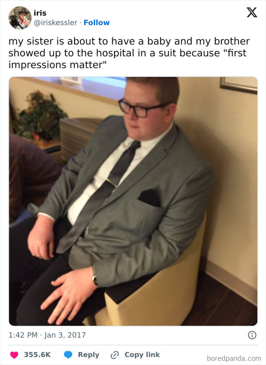 Man in a suit sitting in hospital waiting area, captured in a funny meme about inconvenience and meltdown moments.