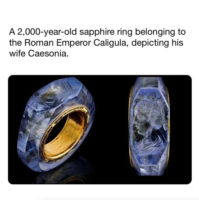2,000-year-old sapphire ring of Roman Emperor Caligula featuring intricate engraving, a secret fact from ancient history.