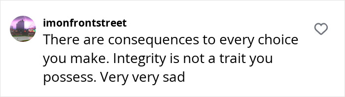 Comment from user imonfrontstreet about consequences and integrity in response to adult content creator bleeding hospital update.
