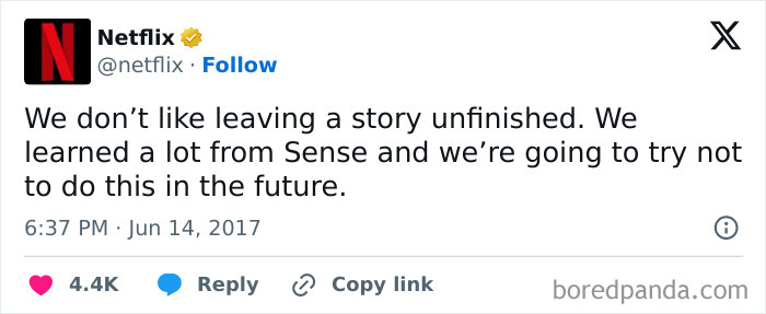 Netflix tweet apologizing for Sense storyline, a facepalm-worthy screenshot that aged like milk in entertainment history.