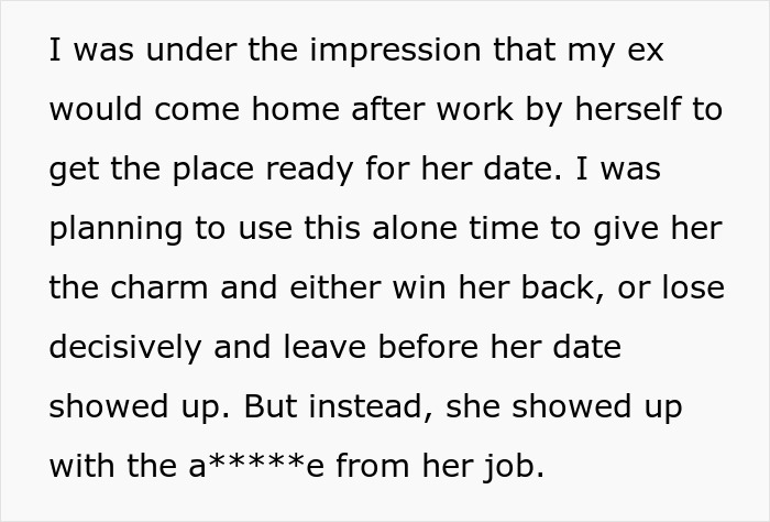 Alt text: Person reflecting on unexpected situation in ex-fiance Valentine Day apartment and failed plan to win her back.