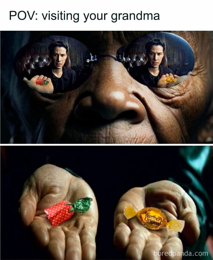 Scene from a nostalgic ’90s meme showing a choice between two candies, referencing time travel and '90s nostalgia.