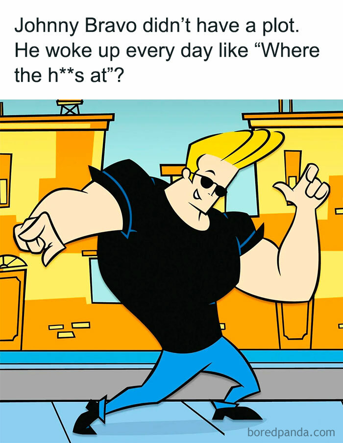 Cartoon of Johnny Bravo from ’90s nostalgic posts and memes, highlighting iconic characters and humor from the 1990s.