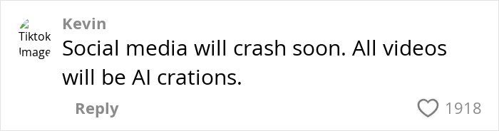 Comment on social media about AI-created videos, expressing concern that all videos will soon be AI creations.