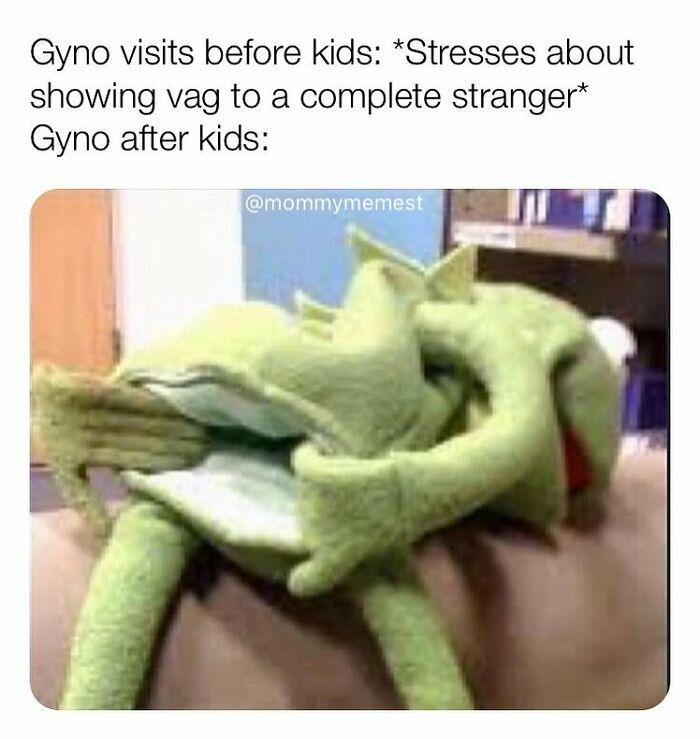 Funny parenting meme showing exhausted Kermit the Frog lying face down, relatable to parents from this IG account.