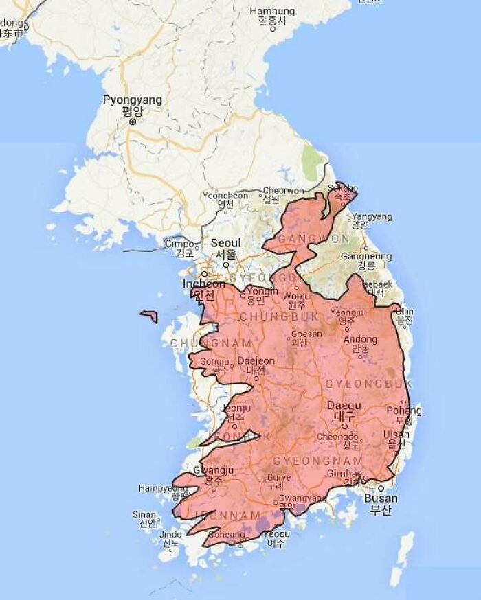 Map highlighting regions of South Korea with major cities to expand your knowledge of the world through curious maps.
