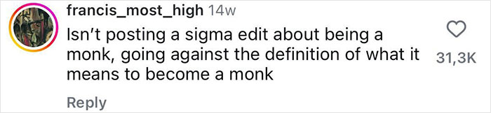 Instagram comment about a former pole dancer discussing the meaning of becoming a monk, sparking mixed reactions.