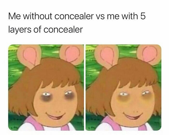 Funny parenting meme showing a cartoon character with dark under-eye circles, illustrating relatable parenting struggles.