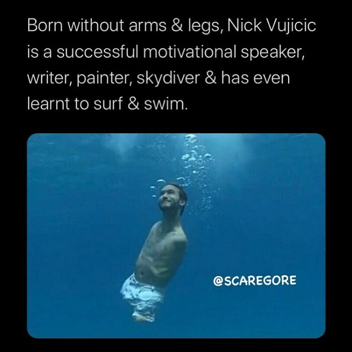 Person born without arms and legs swimming underwater, illustrating disturbing and unsettling events that actually happened.