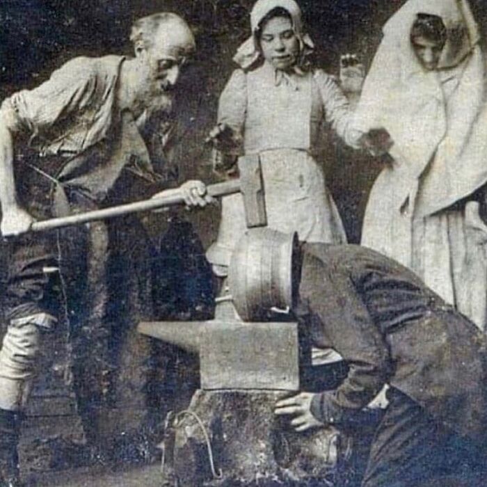 Old blacksmith scene with vintage medical tools, highlighting uncanny moments in medicine's history and early treatments.
