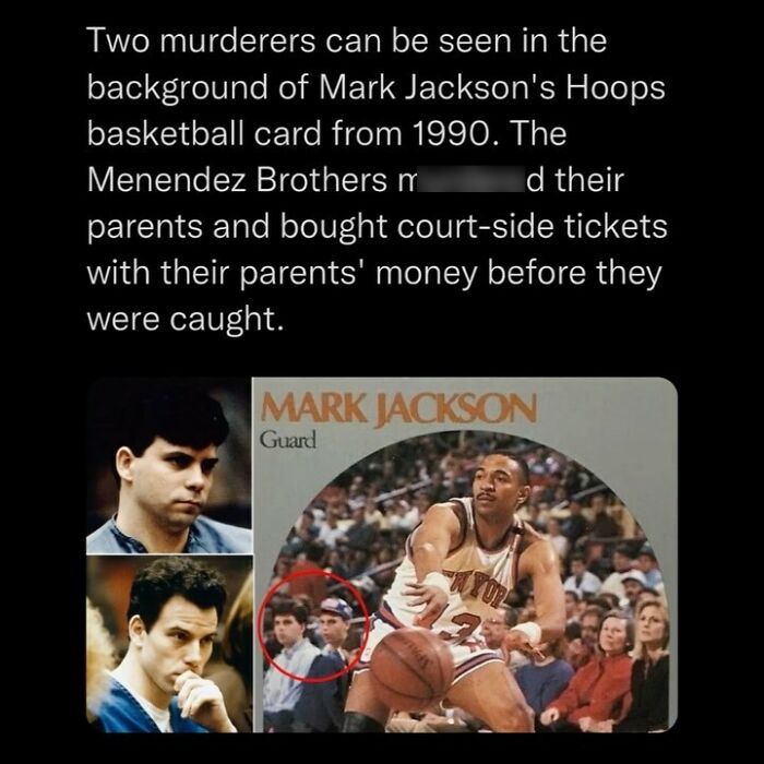 Basketball card showing two men linked to disturbing and unsettling events that actually happened in the 1990s.