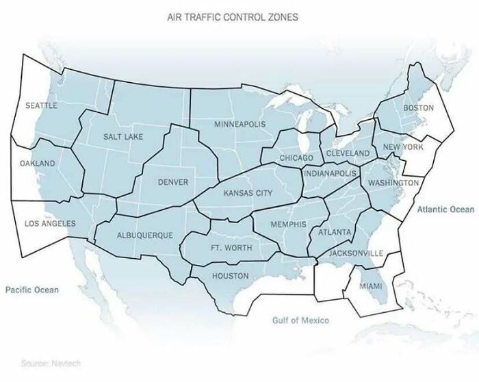 Air traffic control zones across the United States shown on a detailed map for curious maps and world knowledge.