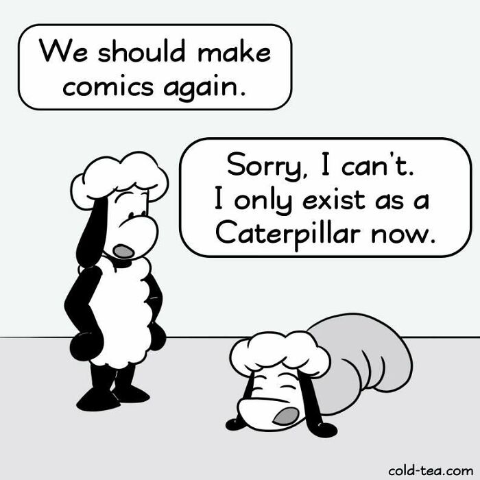 Comic featuring wacky sheep talking about making comics, with dry humor in a simple black and white style.