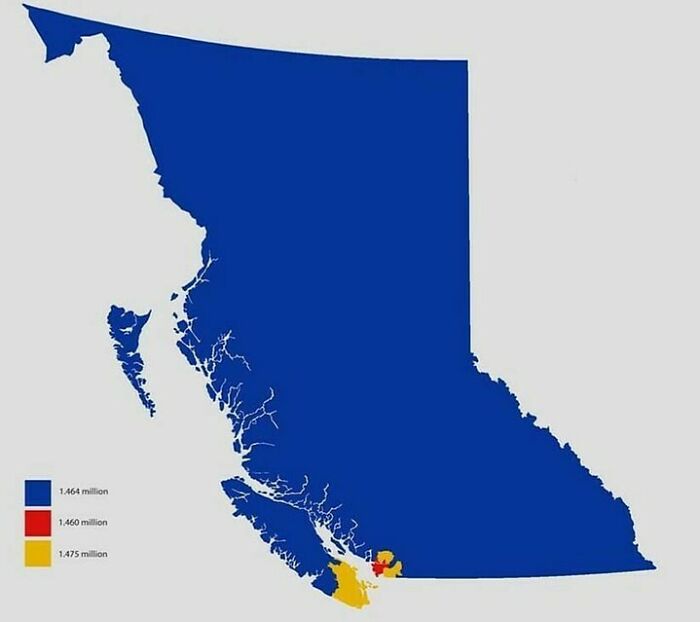 Map of British Columbia showing population density variations with curious maps to expand knowledge of the world.