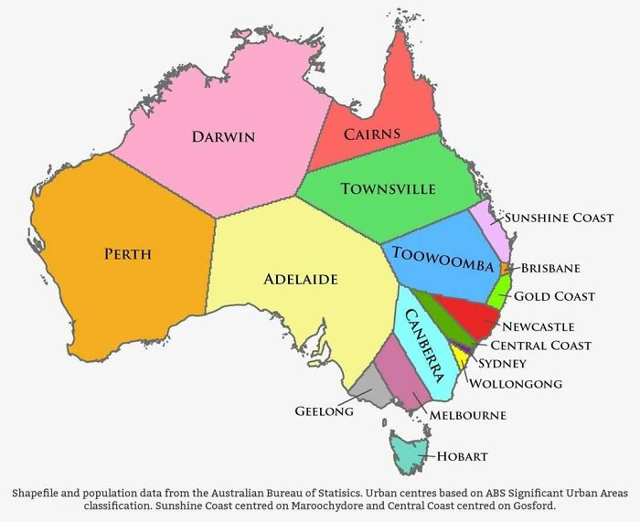 Colorful map of Australia showing major cities and urban centers, a curious map to expand your knowledge of the world.
