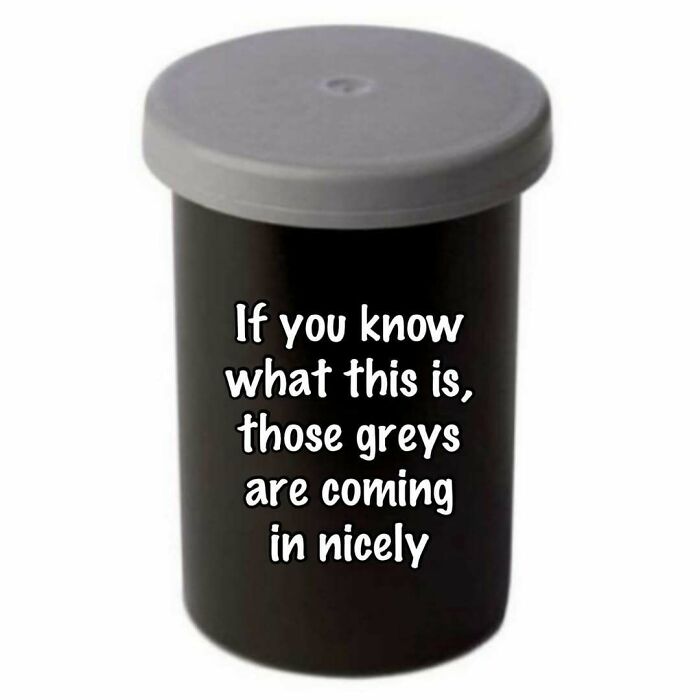 Black film canister with grey lid and text referencing nostalgia for the good old 80s on an Instagram post.
