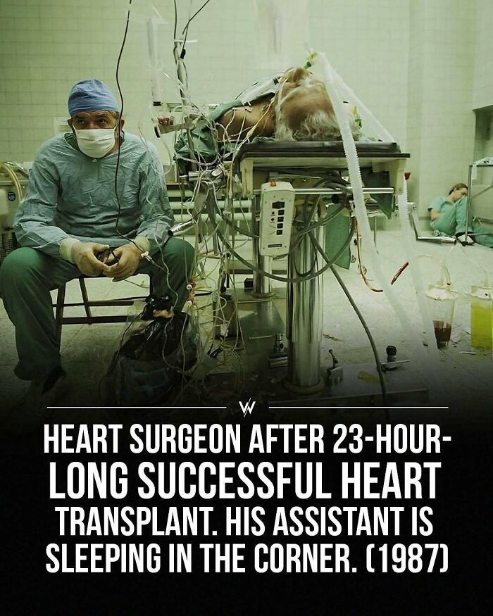 Heart surgeon resting after a 23-hour heart transplant surgery, showcasing dedication and medical facts from incredible stories.