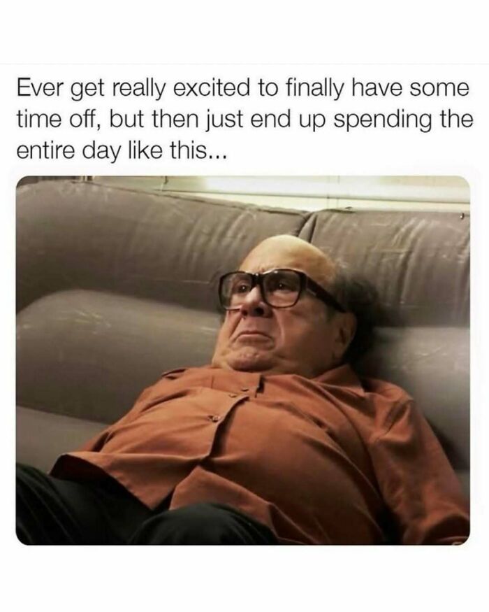 Man with glasses lying on couch looking unenthusiastic, relatable meme reflecting millennial mind and Instagram meme culture.