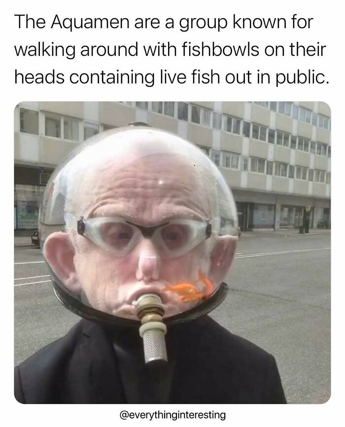 Man wearing a fishbowl helmet with live fish inside, illustrating a quirky inside of Big Ben fact.