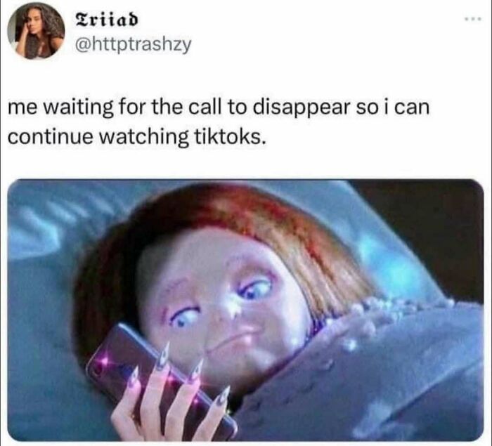 Relatable memes showing waiting to avoid responsibilities by watching TikTok on phone in bed at night.