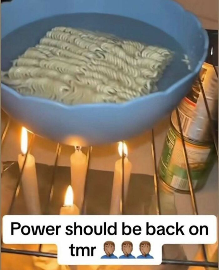 Improvised cooking setup using candles and a bowl amid cringey pictures shared on Instagram account.