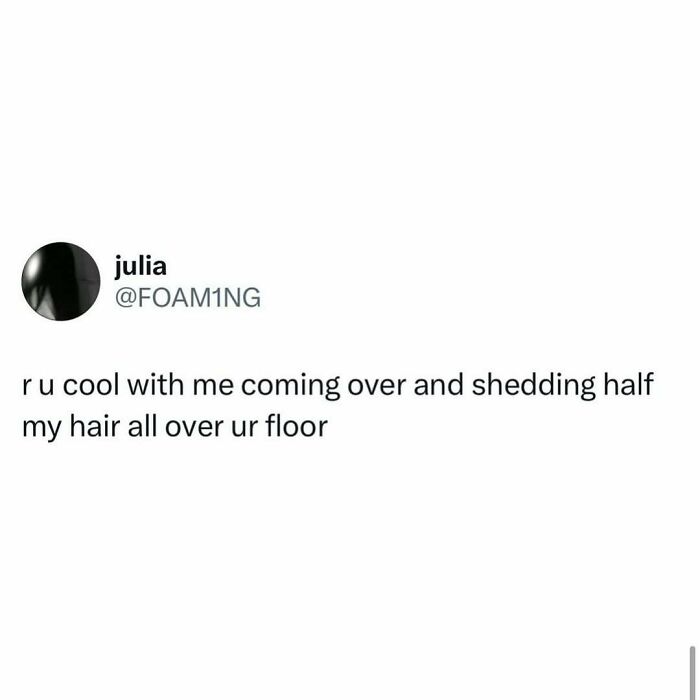 Tweet about shedding hair all over the floor, expressing a very relatable shower feels moment with humor.