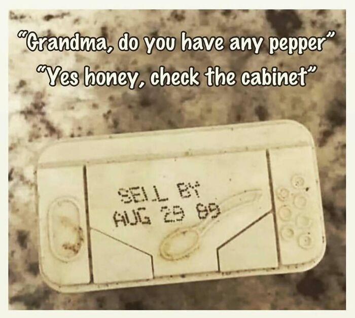 Vintage spice container from the 80s with a humorous caption, celebrating nostalgia and the good old 80s era.