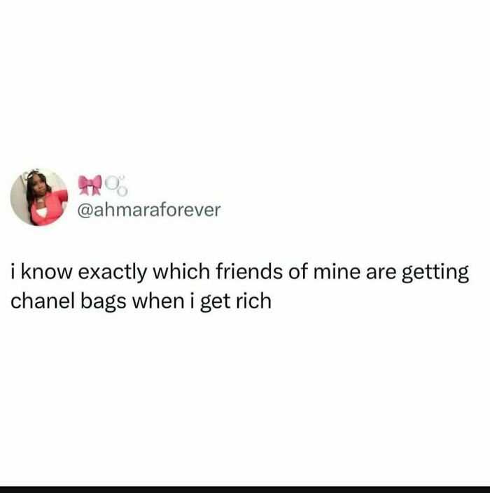 Social media post about friendship and luxury bags, relatable content to smile today and brighten your day.