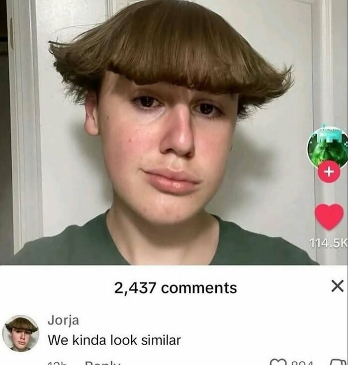 Young person with unique haircut featured in a cringey picture shared on a popular Instagram account.