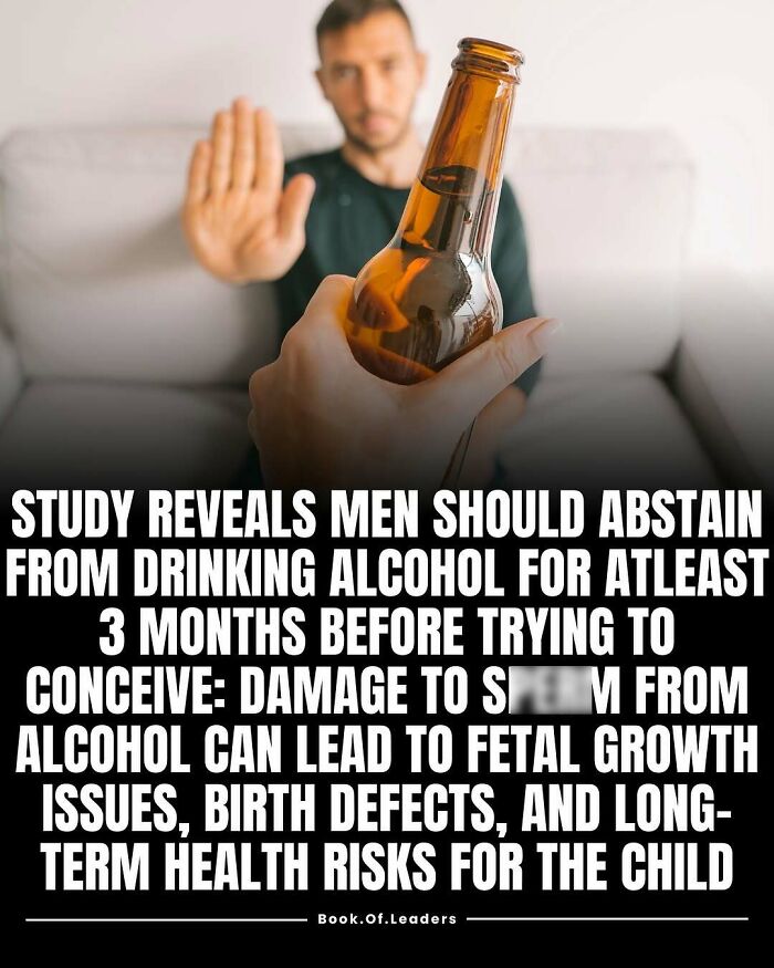Man refusing a beer, illustrating facts and stories about health risks and alcohol impact on conception and child development.