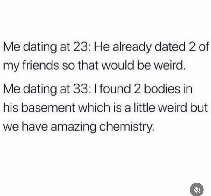 Relatable meme about dating experiences showing humor in avoiding responsibilities at different ages.