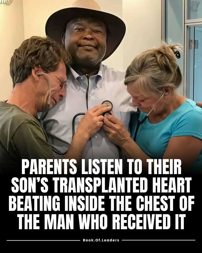 Parents listen to a transplanted heart beating inside the chest, sharing an emotional and unforgettable life story moment.