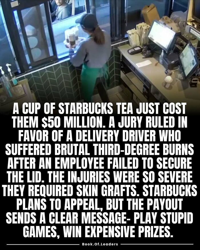 Starbucks employee serving tea through a drive-thru window highlighting facts and stories about serious injury lawsuits.