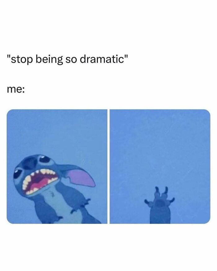 Meme showing Stitch reacting dramatically, reflecting millennial mind humor from popular Instagram page memes.