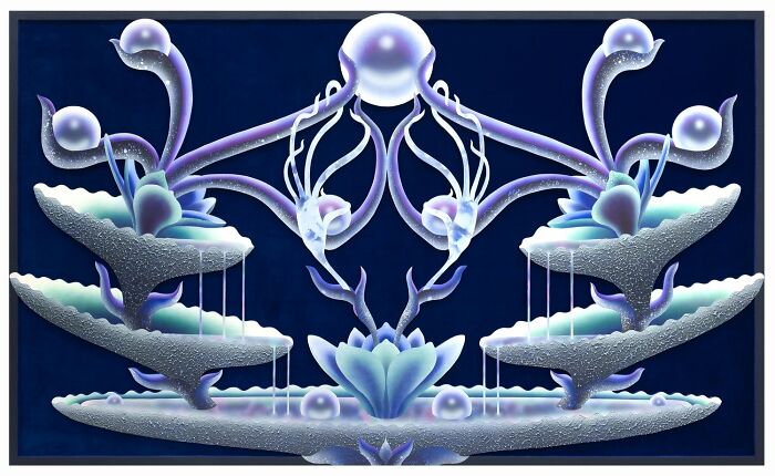 Surreal glowing garden artwork with luminous plants and spheres, inspired by parallel universe themes and fantasy nature scenes.