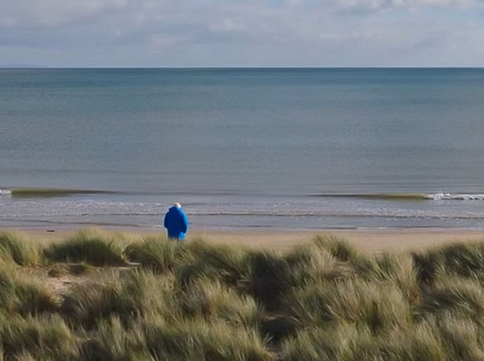 David Attenborough standing alone by the ocean, reflecting near the end of his life, issuing an urgent warning.