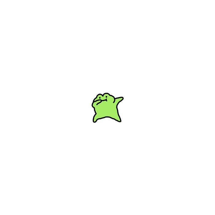 Simple green frog character illustration representing everyday struggles with a minimalistic and expressive design.