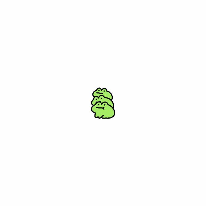 Minimalist illustration of a frog with big feelings stacked, capturing life’s little struggles in a simple green design.