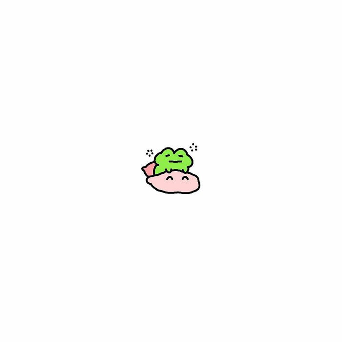 Simple illustration of a frog character expressing everyday struggles with a tired and relaxed face in a minimal style.