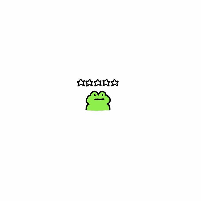 Minimalist frog character with five empty stars above, illustrating everyday struggles in a simple cartoon style.