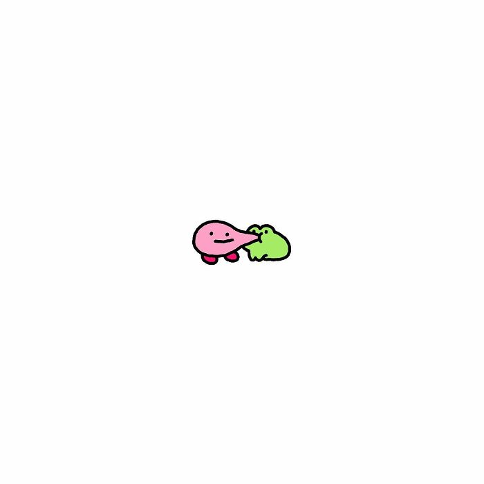 Minimalist illustration of two small colorful characters, representing life’s little struggles in a frog with big feelings style.